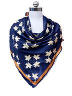 leeza store Women's Silk Scarf For Women, Midnight Navy Blue Digital Printed Maple Leaf Motif, 40X40, Elegant Lightweight Stole