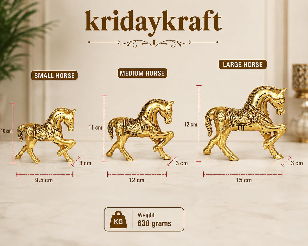 KridayKraft Aluminium Gold Plated Decorative Horse Set of 3 pieces (Standard size, Golden)