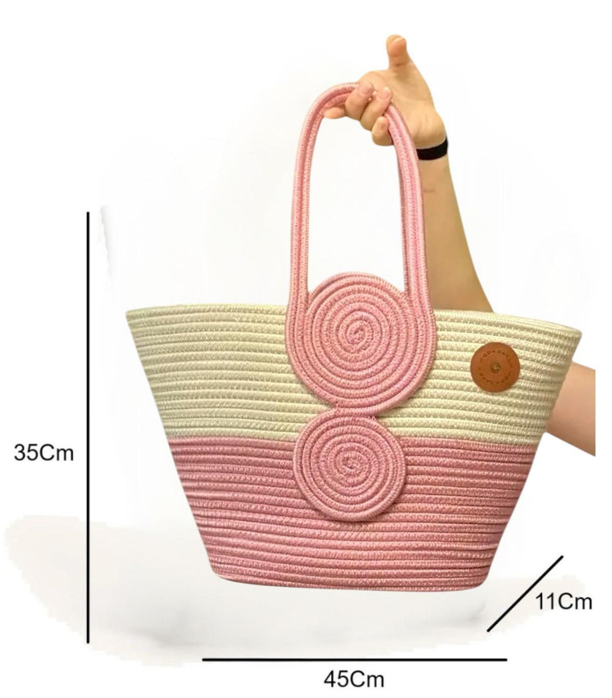 DYARCHY Women's Stylish Cotton Tote Handbag for Office, College, Travel, Vacations & Shopping (White-Pink)