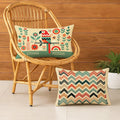 STITCHNEST Printed Satin Cushion Covers Colorful Parrot with Botanical & Geometric Chevron Design, 12x18 Inch, Pack of 2 for Artistic, Playful & Boho Home Styling