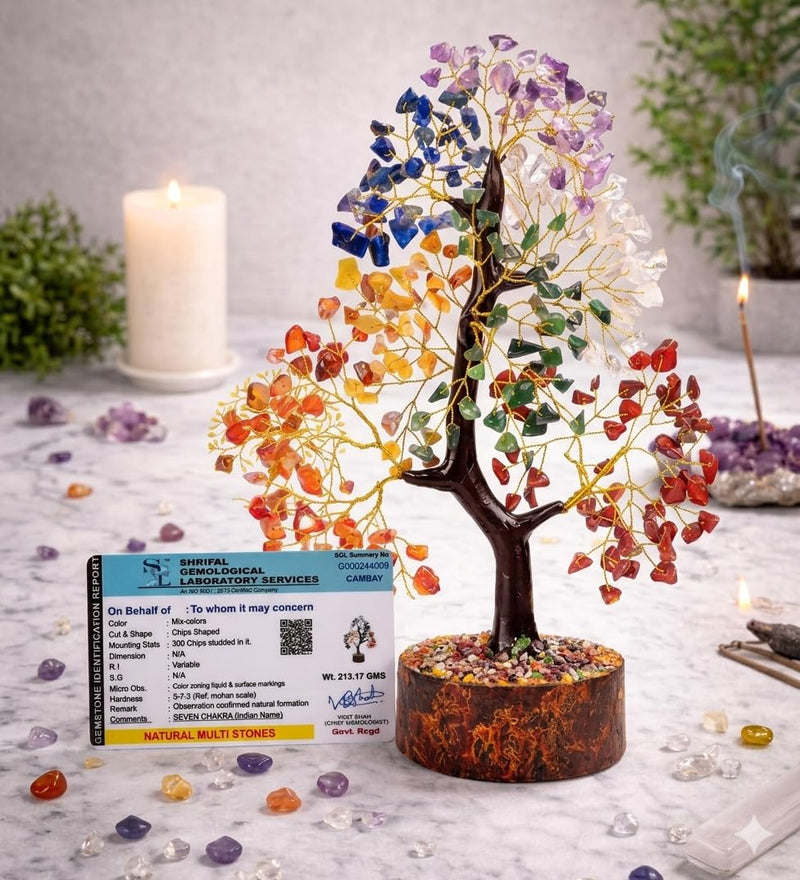 VEDLIFE 7 Chakra Crystal Tree of Life (300 Beads) for Positive Energy - Handcrafted Feng Shui Gemstone Tree for Home Decor, Office Desk & Spiritual Gifting - Multicolor Reiki Healing Crystals