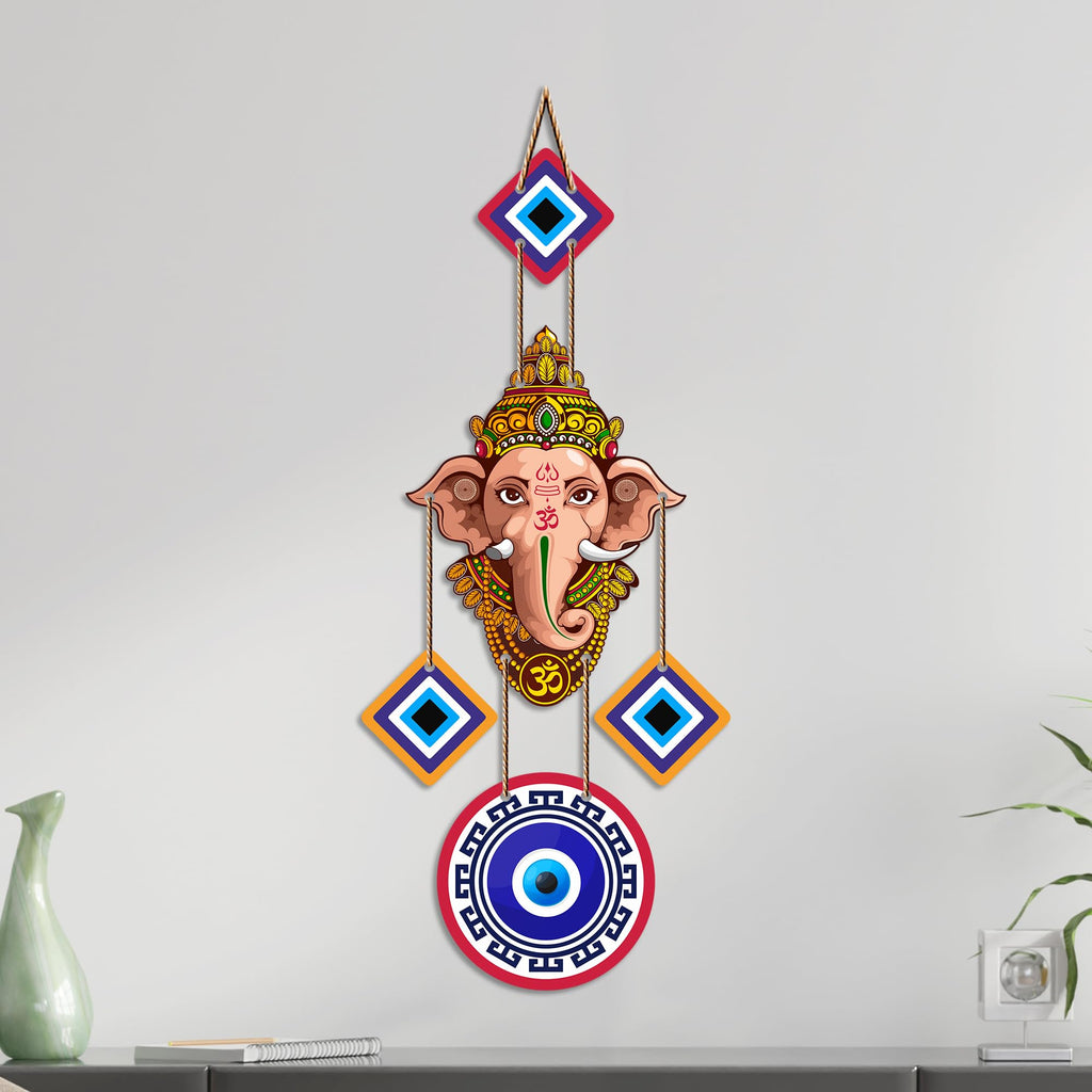 Artvibes Mandala Ganesha Evil Eye Wall Hanging for Home Entrance | Lucky Nazar Battu MDF Wall Decor | Vastu Wall Art for Living Room | Office | Bedroom & Main Door | Gift Item (WH_8554N)