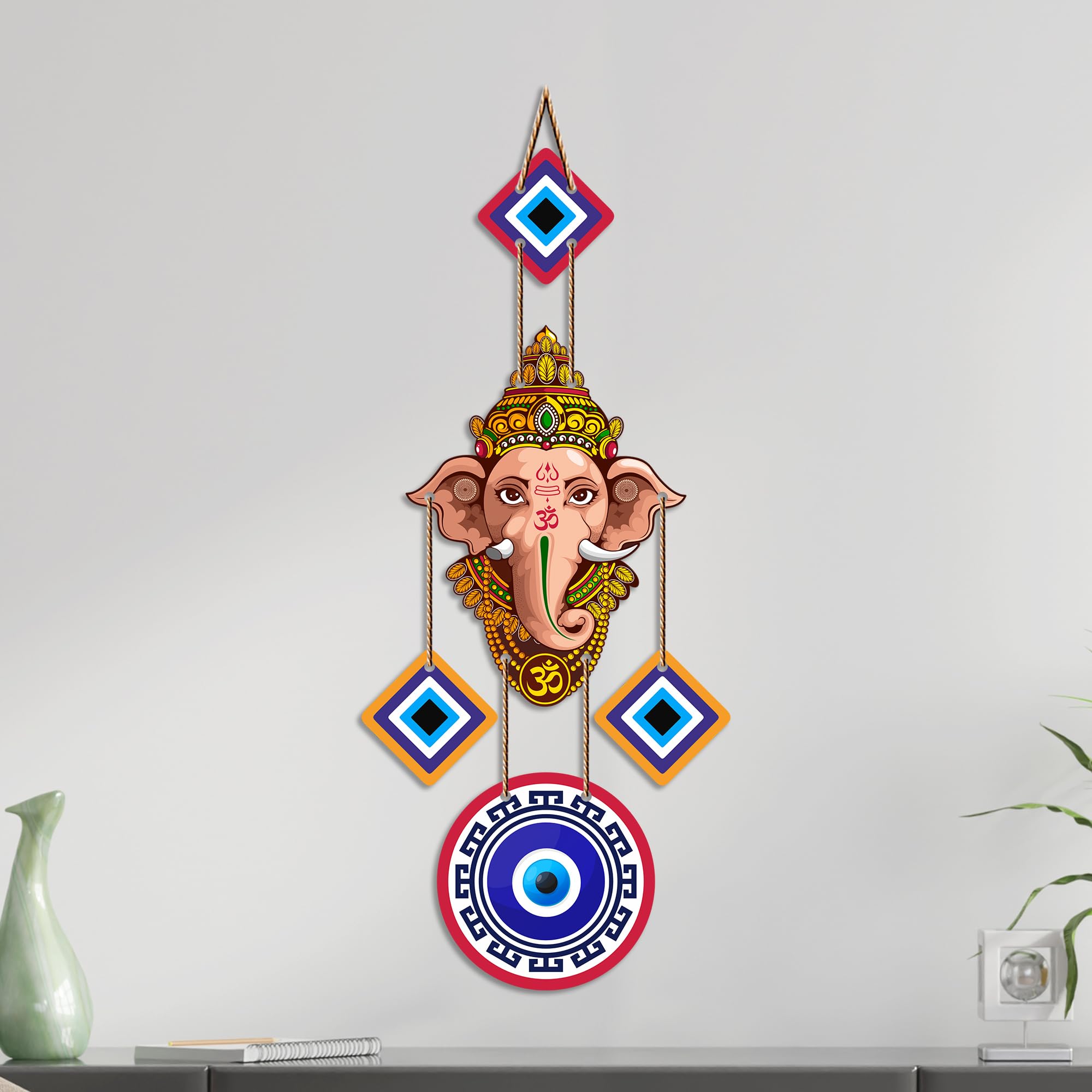 Artvibes Mandala Ganesha Evil Eye Wall Hanging for Home Entrance | Lucky Nazar Battu MDF Wall Decor | Vastu Wall Art for Living Room | Office | Bedroom & Main Door | Gift Item (WH_8554N)