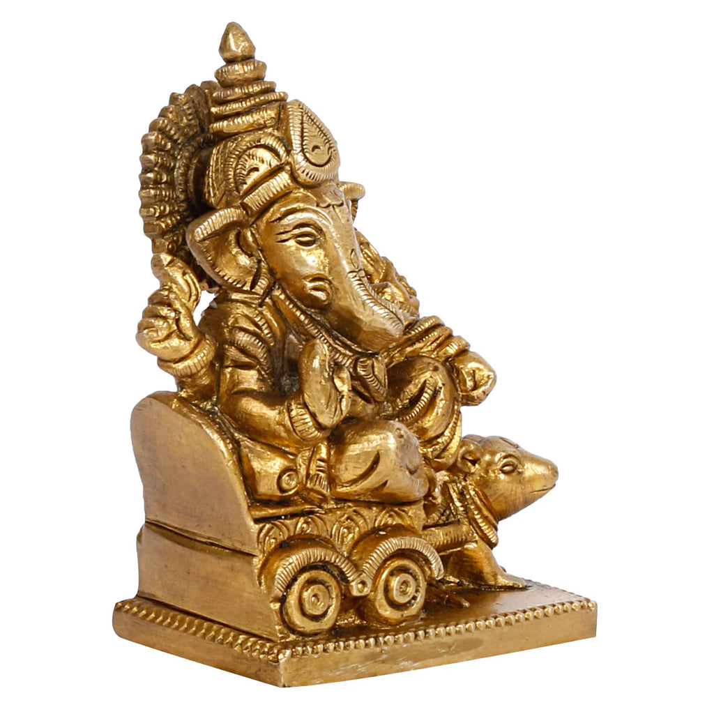 SVARUP Brass Ganesh Bhagwan Idol Rat Rath Ganesha Statue Ganpati Murti Height 3.75 Inch