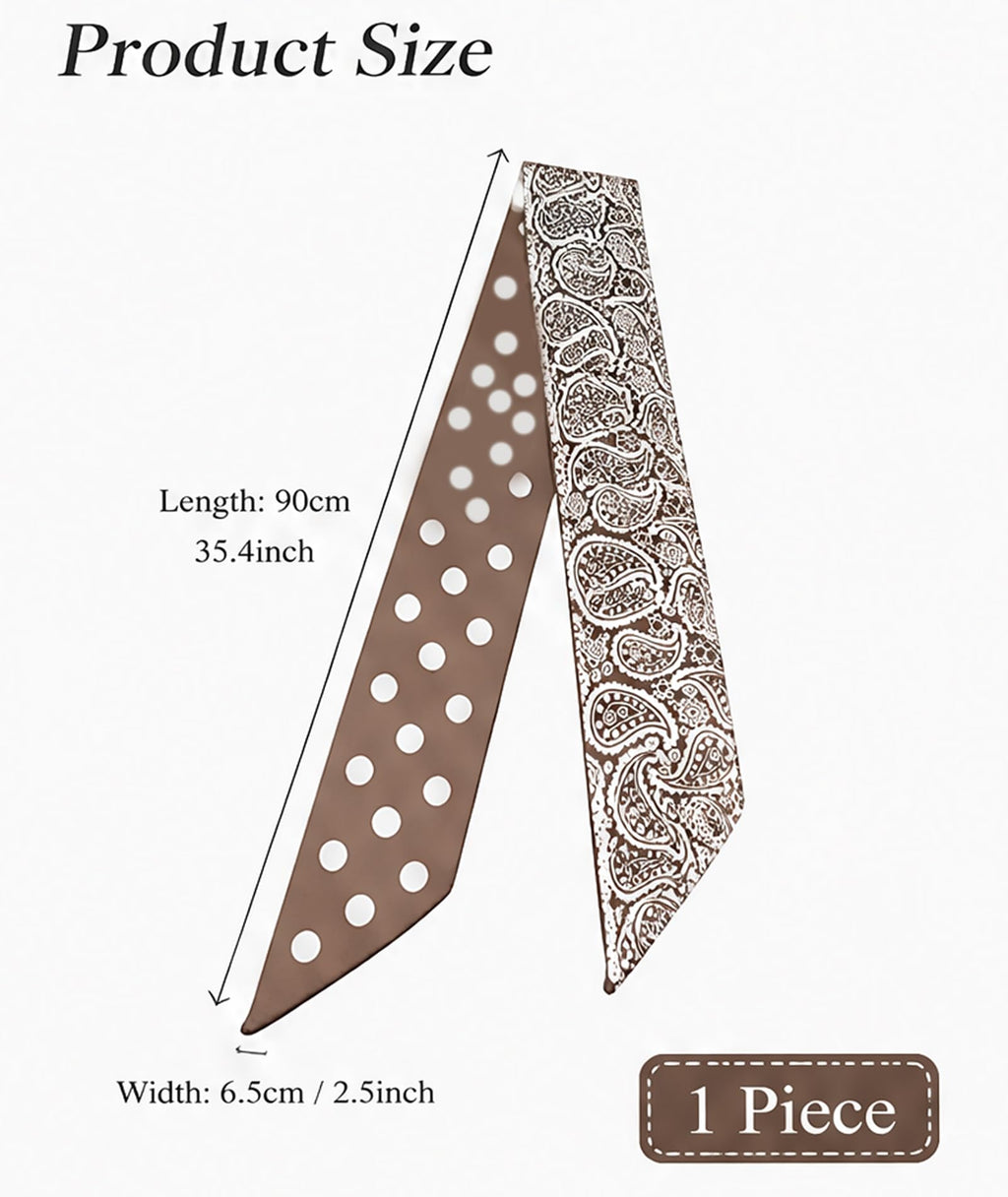 Voxlap Brown Satin Skinny Scarf Headband 90x6.5cm - Versatile Boho Hair & Neck Accessory