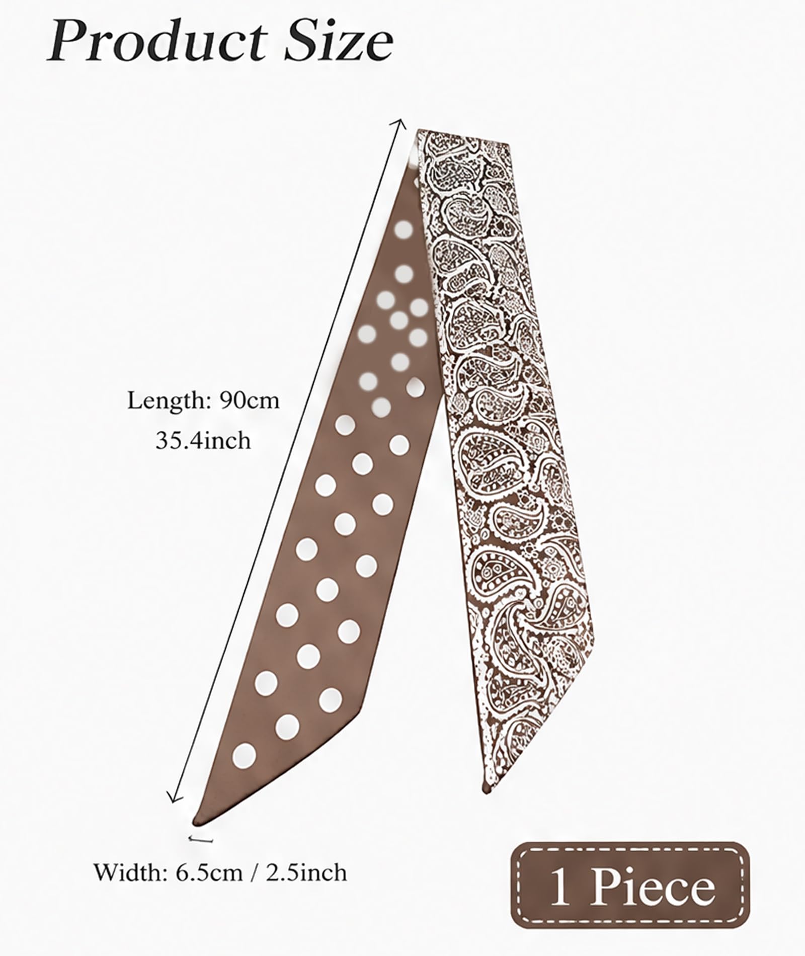 Voxlap Brown Satin Skinny Scarf Headband 90x6.5cm - Versatile Boho Hair & Neck Accessory