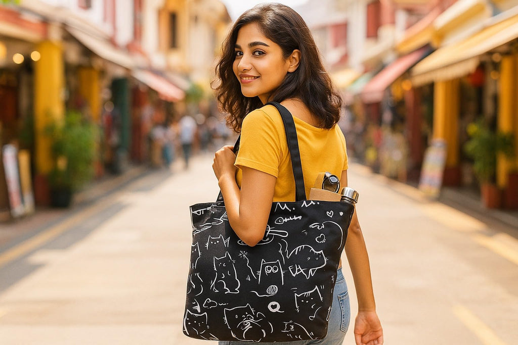 BROGBUS Classics Canvas Tote Bags for Women Girls Canvas Handbag Zipper Large Capacity Shoulder Bag for College Office Use (Black Color)