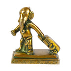 ARTVARKO Brass Ganesha Travelling Ganesh with Suitcase Bag Idol Statue (3.5x4 Inch Greenish Gold)