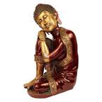 ARTVARKO Big Brass Resting Buddha Statue Nepal India Decor Thinking Buddha Idol Tibetan Metal Sculpture Diwali Decor Gift