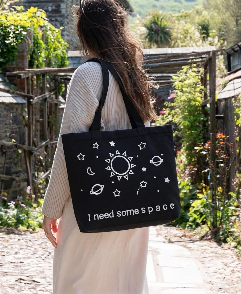 MASQ Premium ToteBag for Women with Zipper | Embroidered Foldable Shoulder Bag with Multiple Pockets | Spacious Handbag for College & Office | Eco-Friendly & Reusable (AP_TB_Galaxy_01)