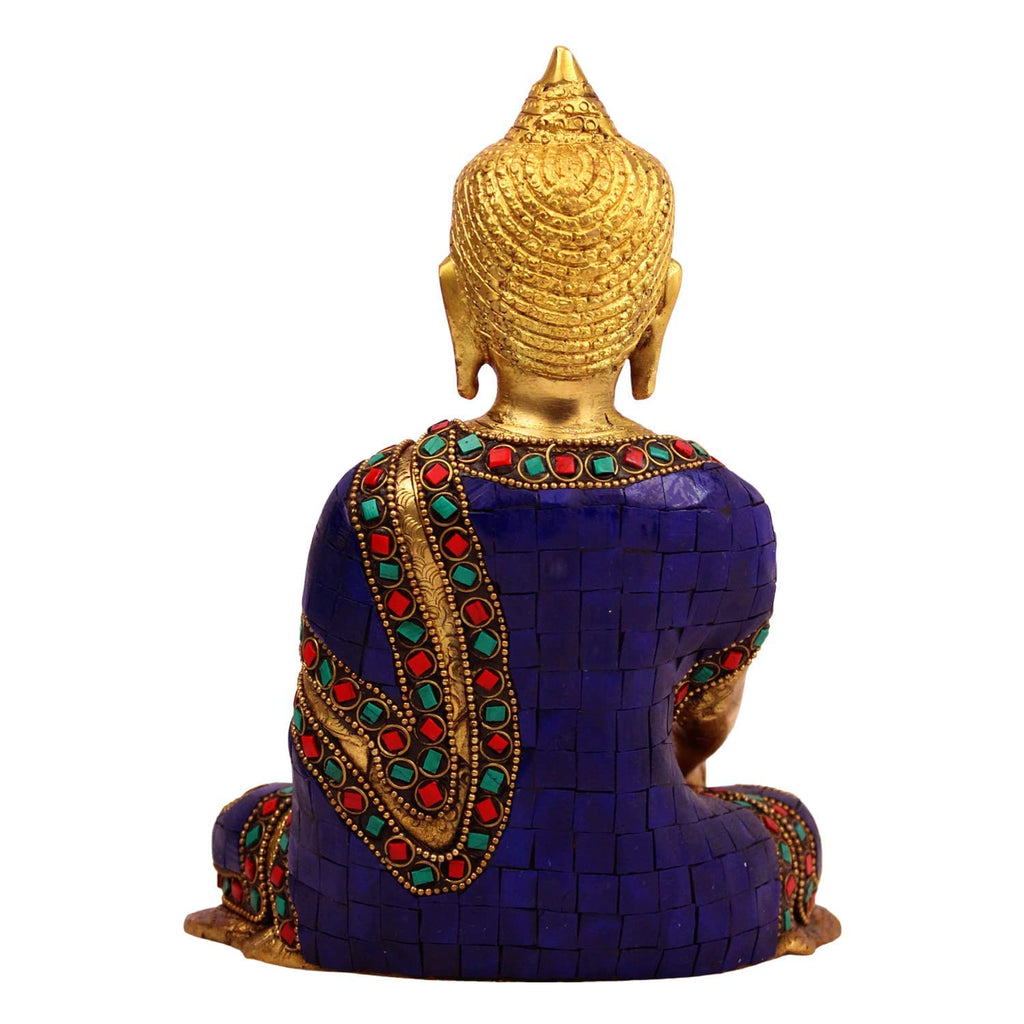 Svarup Brass Buddha Idol in Bhumisparsha Mudra Statue Buddhist Decor Height 8 Inch Weight 2.3 Kg Multicolor
