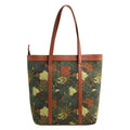 KALOOM Women’s Tote Bag with Zip Closure | Cotton Canvas & Vegan Leather Shoulder Bag | Spacious Printed Handbag with Outer Pocket for Office, Travel & Daily Use (Green)