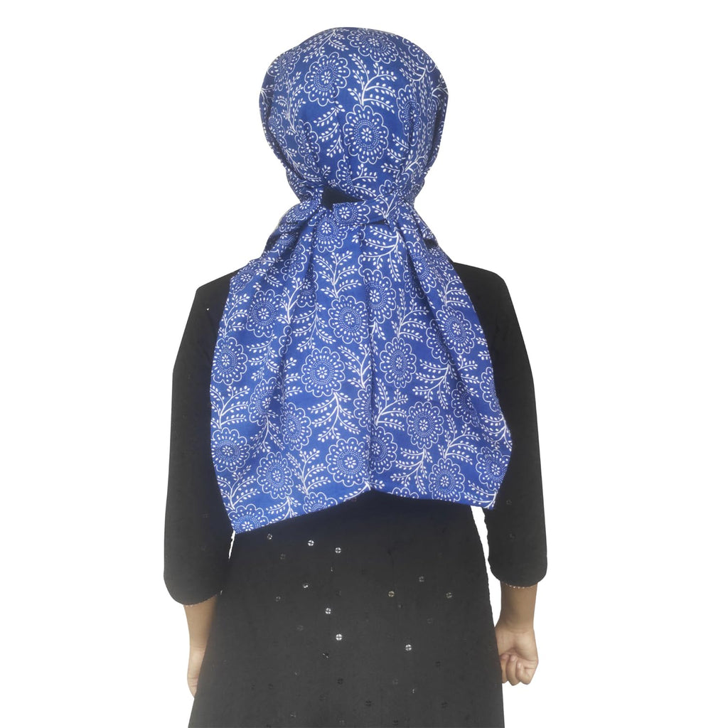 Switchon Export quality Cotton Innovative scarf cum Hijab with adjustable closer hook and loop tape (Blue)