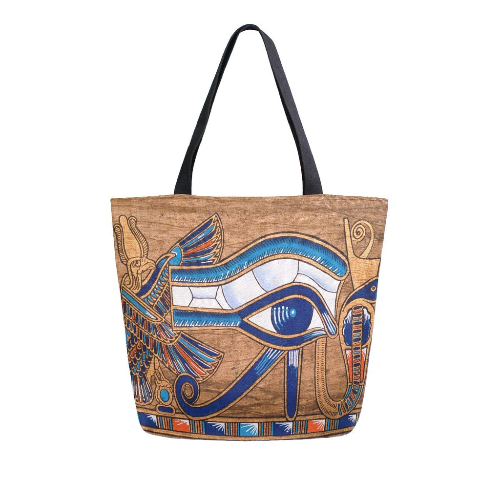 Naanle Egypt Canvas Tote Bag Large Women Casual Shoulder Bag Handbag, Egyptian Horus Eye Reusable Multipurpose Heavy Duty Shopping Grocery Cotton Bag for Outdoors.