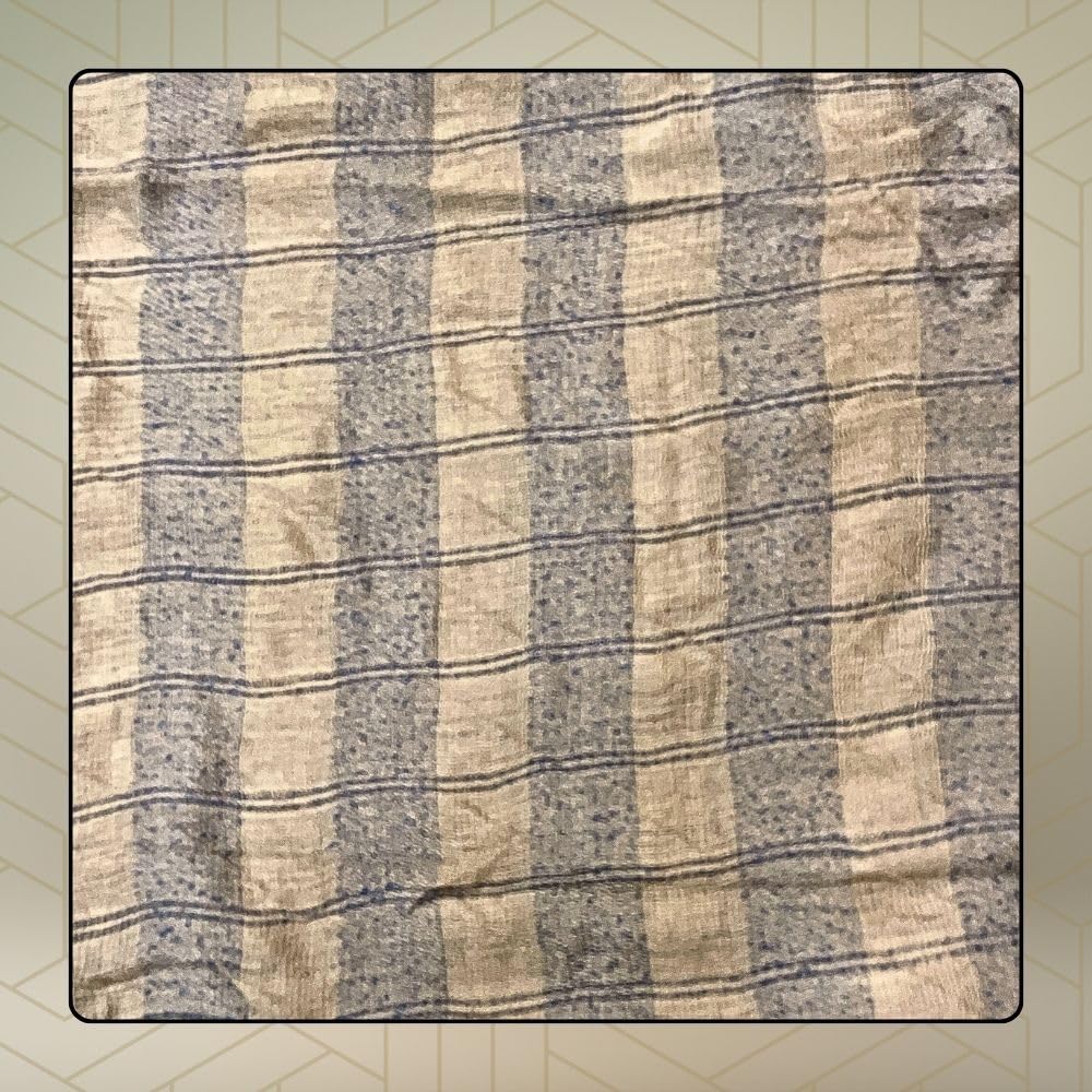 FAHABO Woven Checkered Cotton Scarf for Women with Tassels – Lightweight Hijab, Stole & Head/Neck Wrap | Size: 72 L x 32 W (Beige and Blue)