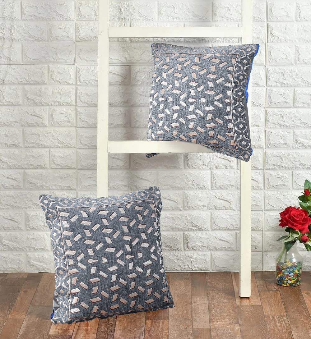 DECOMIZER Jacquard Geomteric Cushion Covers 24 inch x 24 inch Set of 2 Ethnic Motifs Cushion Covers,Design- Bricks,Color- Grey