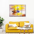 VIBECRAFTS Colorful Boats 4 Pieces Canvas Wall Painting Fitted With Wooden Frame For Home | Office | Living Room | Gifts (PTVC4Pcs1_13501)