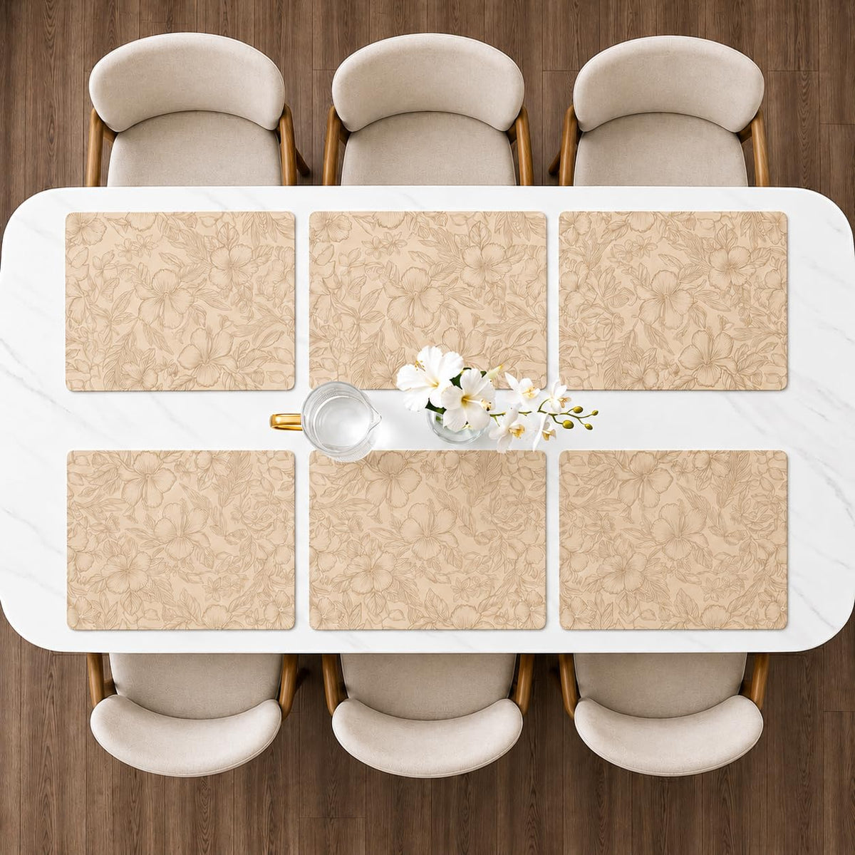 TheTableTales Embossed Faux Leather Placemats Set of 6 | Washable Heat Resistant Dining Table Mats| Non Slip Faux Leather Place Mats for Kitchen Dining Table (Beige 43 cm x 30 cm) Kafalo