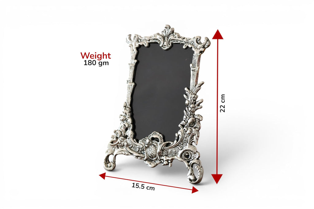 KridayKraft Royal Metallic Photo Frame, Silver Plated Antique Design, Ornate Tabletop Picture Holder for Living Room, Bedroom, and Office Decor (22 x 15.5 cm)