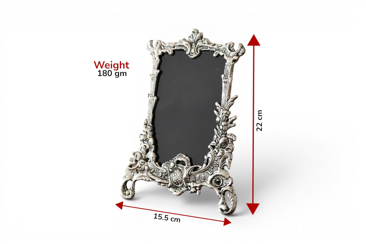 KridayKraft Royal Metallic Photo Frame, Silver Plated Antique Design, Ornate Tabletop Picture Holder for Living Room, Bedroom, and Office Decor (22 x 15.5 cm)