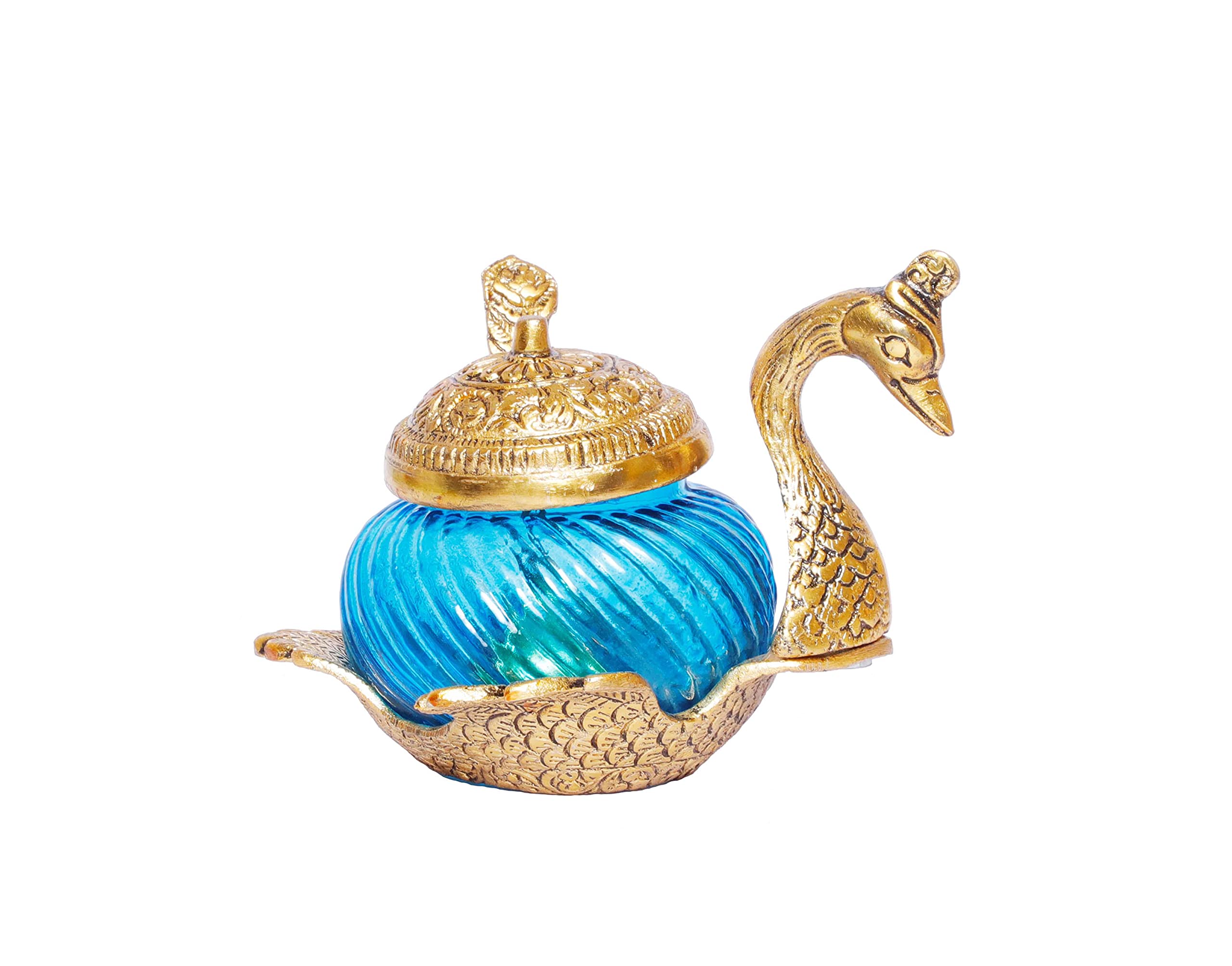 KridayKraft Metal Duck Shape Glass Bowl with Spoon for Saunf Supari & Dryfruit Tray Home Office Table Decor & Gift Item Decorative Showpiece for Decoration & Gifting Purpose