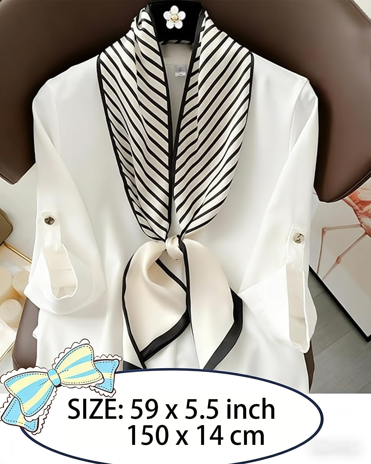 Luyizi Silk Neck Scarf for Women, Elegant Satin Scarves for Suit & Blazers, Stylish Neck Scarf for Casual, Office, and Formal Wear, Lightweight Accessory