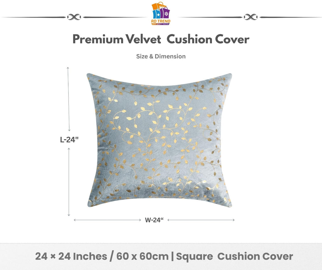 RD TREND Velvet Cushion Covers, 60 x 60 cm/24 x 24 inches,Pack of 5,250 TC, Back Zipper (Grey)