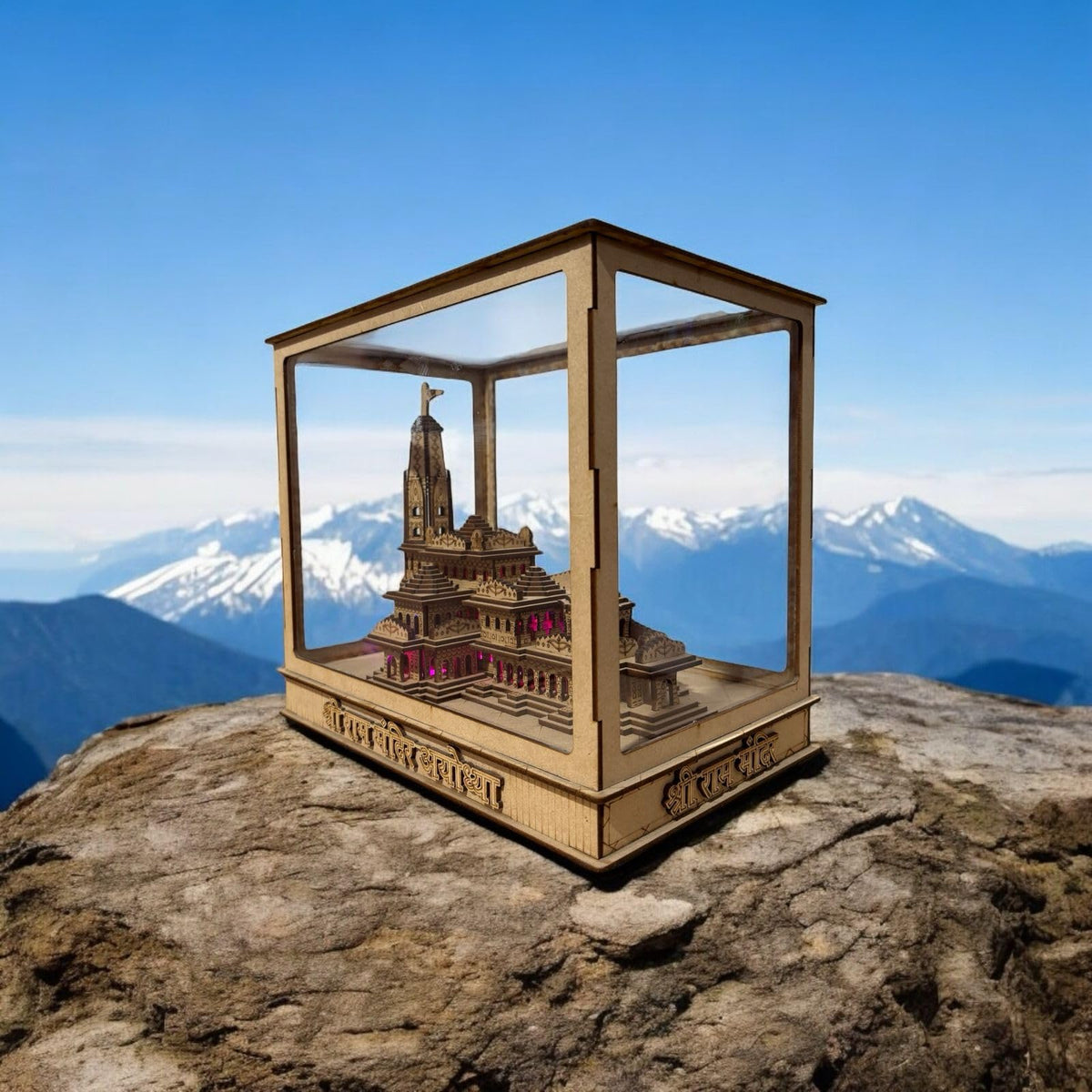 Shri Ram Mandir Showpiece with LED Light – MDF Temple Model (12x8x10 Inches) | Decorative Spiritual Home Décor