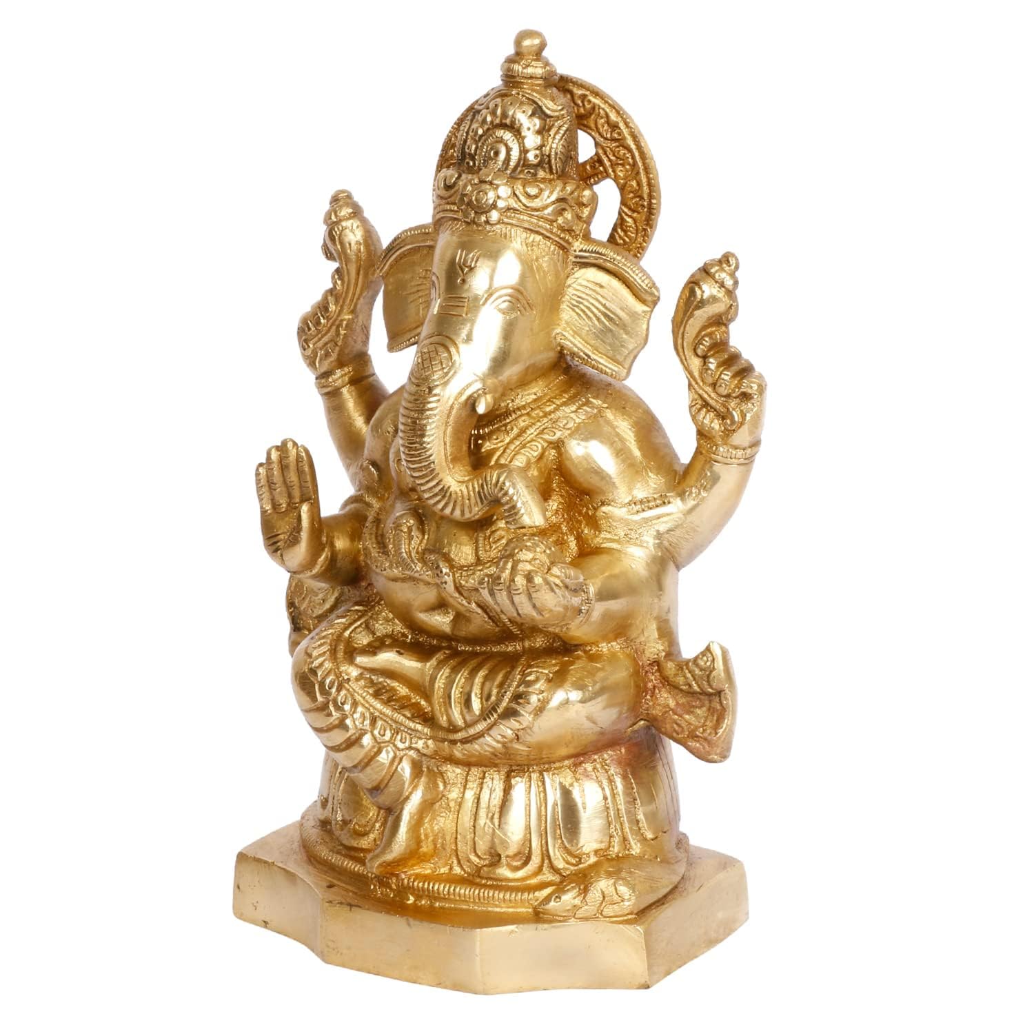 Svarup Brass Sitting Ganesha Idol in Gold Color Height 5.5 Inch Weight 1.5 Kg