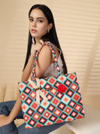 ENSAC Casual Tote Bag With Zipper for Women & Girls | Large Canvas Shoulder Bag, Stylish Designer Handbag, Ethnic Pattern, Spacious, Lightweight, Perfect for Office, College & Shopping