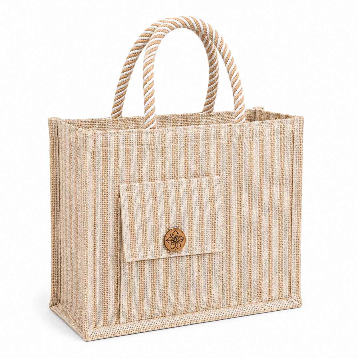 MOZU BAZAAR Jute Lunch Bag with Zip | Lunch Box Bag for Office Use | Jute Bag for Lunch | Jute Bags for Women & Men, Shopping, Grocery & Office Essentials (Button Flap)
