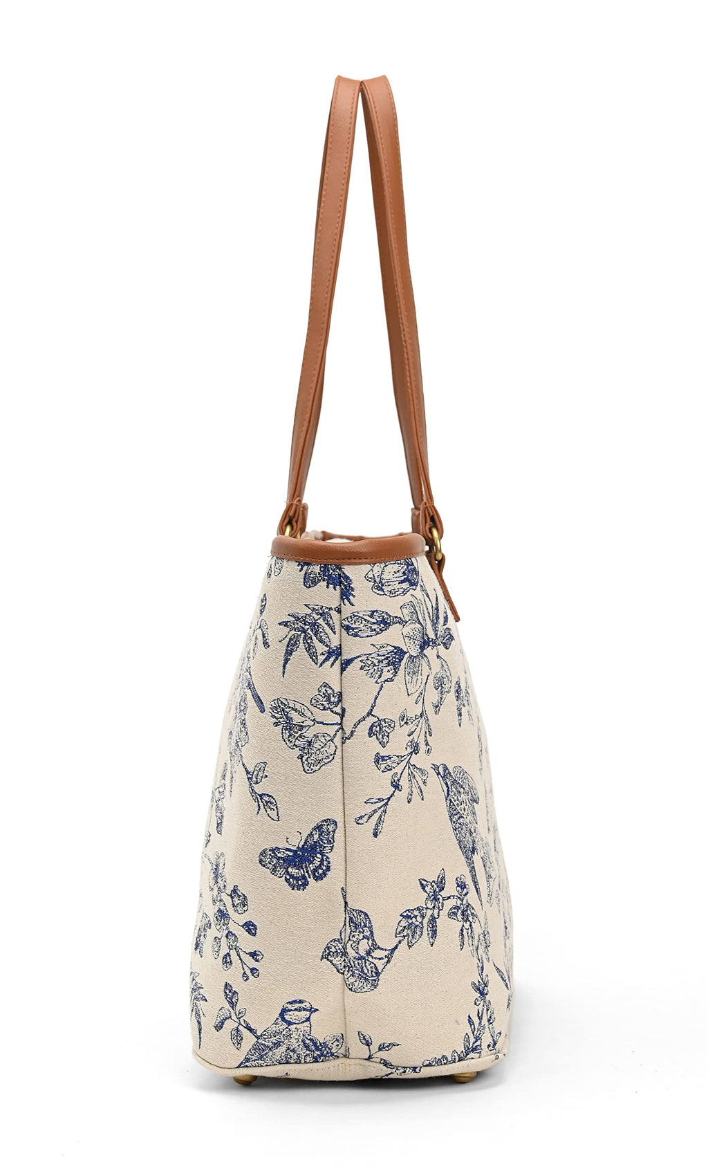 Boho Girl Toile Floral Tote Bag for Women/Girl | Handbags with Double Handle | Printed Totes for Women | Ladies Purse Handbag | College Bag for Girls (Blue)