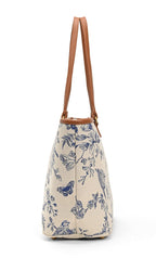 Boho Girl Toile Floral Tote Bag for Women/Girl | Handbags with Double Handle | Printed Totes for Women | Ladies Purse Handbag | College Bag for Girls (Blue)