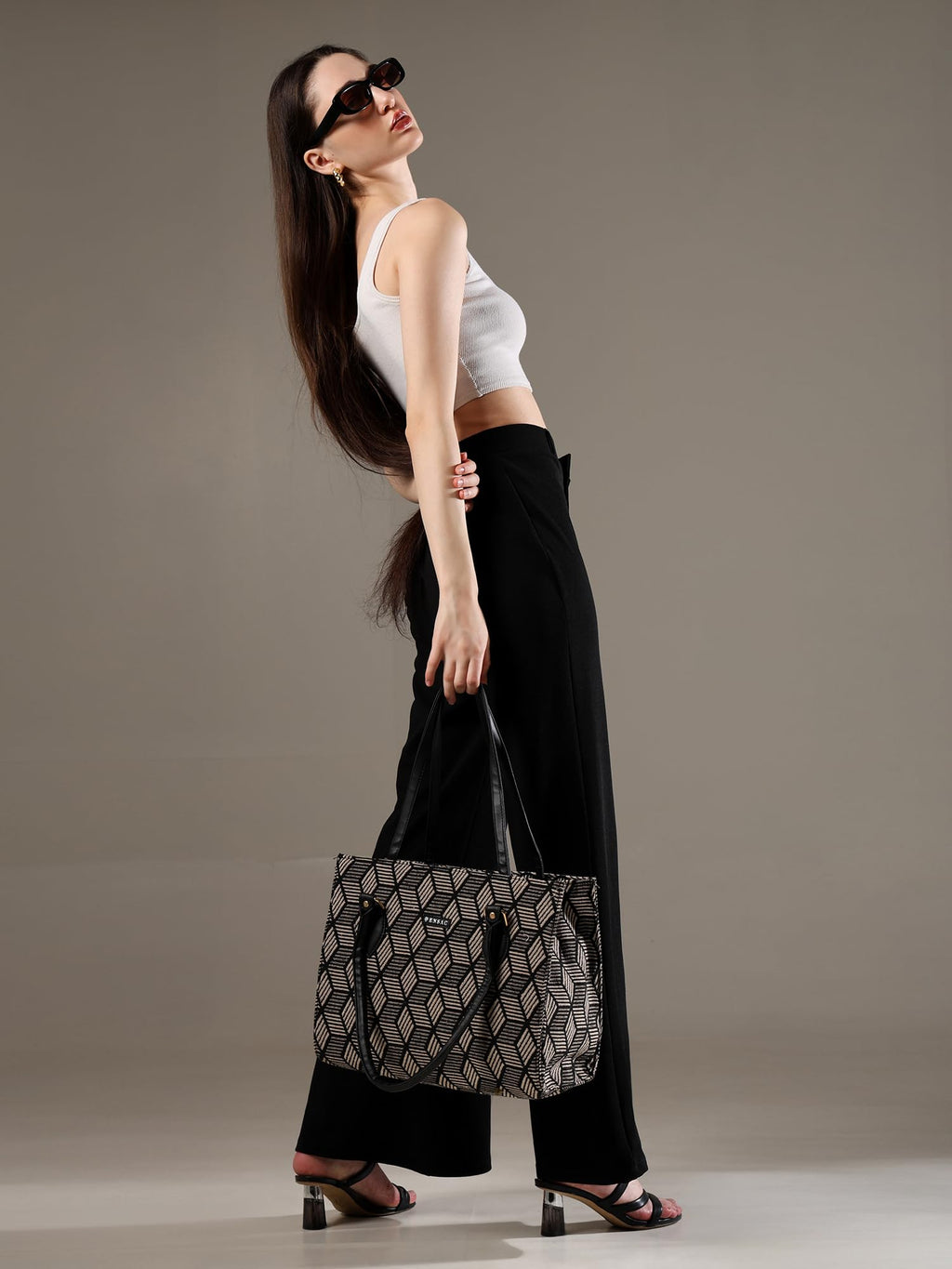 ENSAC Premium Cotton Jute Tote Bag for Women, Stylish Handbag for women with Zip Closure | Fit for Office Bag, College, Travel Use | Handcrafted in India
