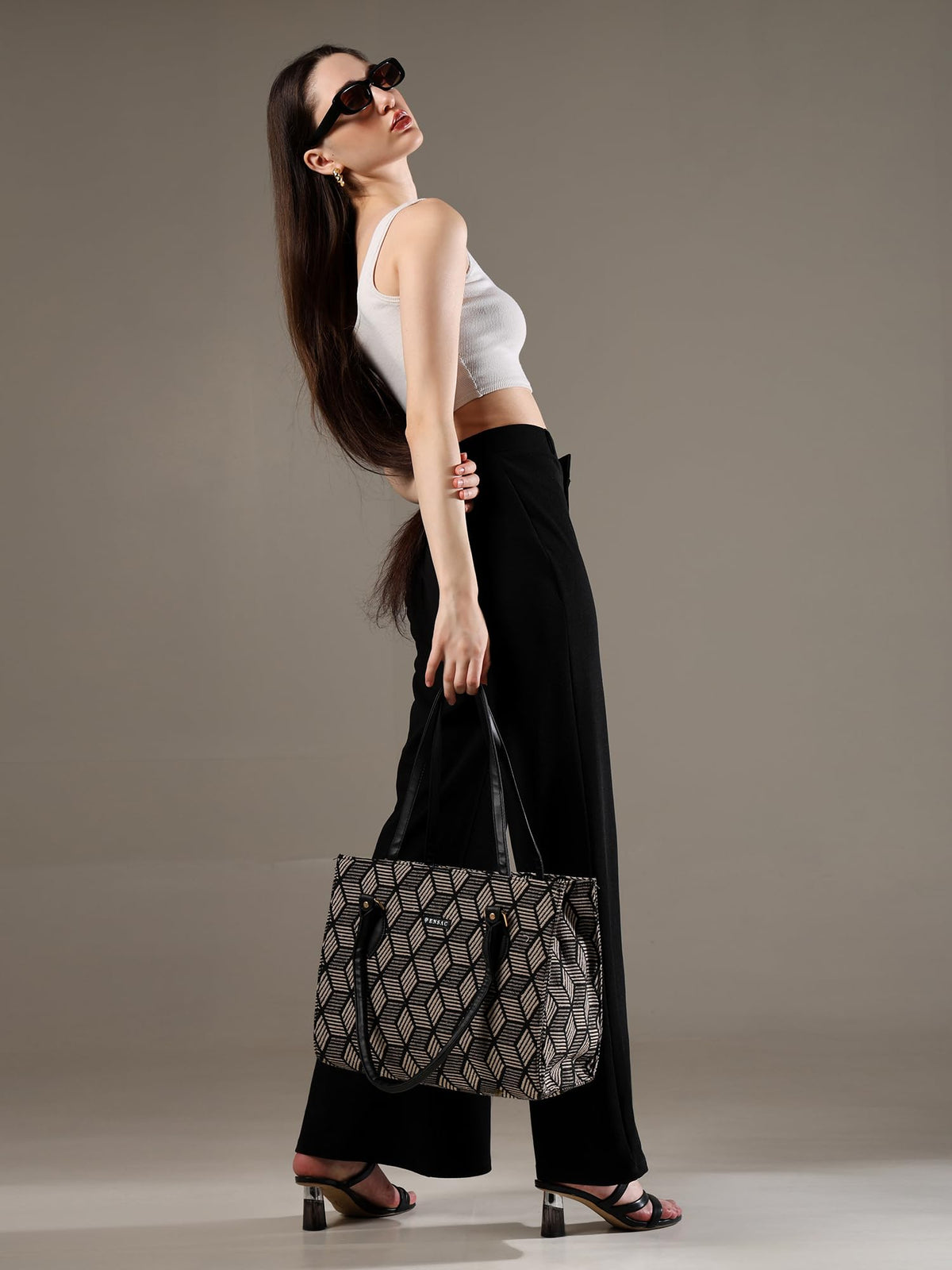 ENSAC Premium Cotton Jute Tote Bag for Women, Stylish Handbag for women with Zip Closure | Fit for Office Bag, College, Travel Use | Handcrafted in India