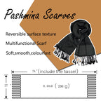 Wendyfull - Two tone cashmere silky shawl for women, jacquard pashmina scarf for women, soft rave scarf, Black, Average Size