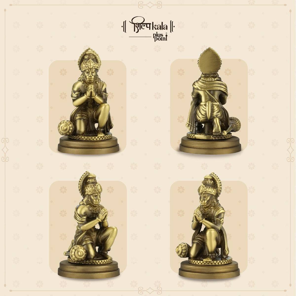 Shilpkala 2.5 Inch Brass Ultra Fine Hanuman Ji Brass Bajrangbali Idol for Car Dashboard & Travel Blessings
