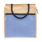 JUTEKA Front Zip Pocket Teal Blue color Jute Bag for Lunch, Office, Grocery, Picnic, Tiffin, Shopping Hand Bag with padded cotton handles…