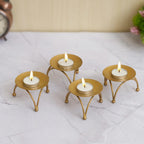Set of 4 Decorative Handcrafted Golden Metal Tea Light Candle Holder Stand - Elegant Home Decor, and Thoughtful Gift for Diwali, Christmas, Festive Celebrations - Perfect for Home, Parties, Weddings