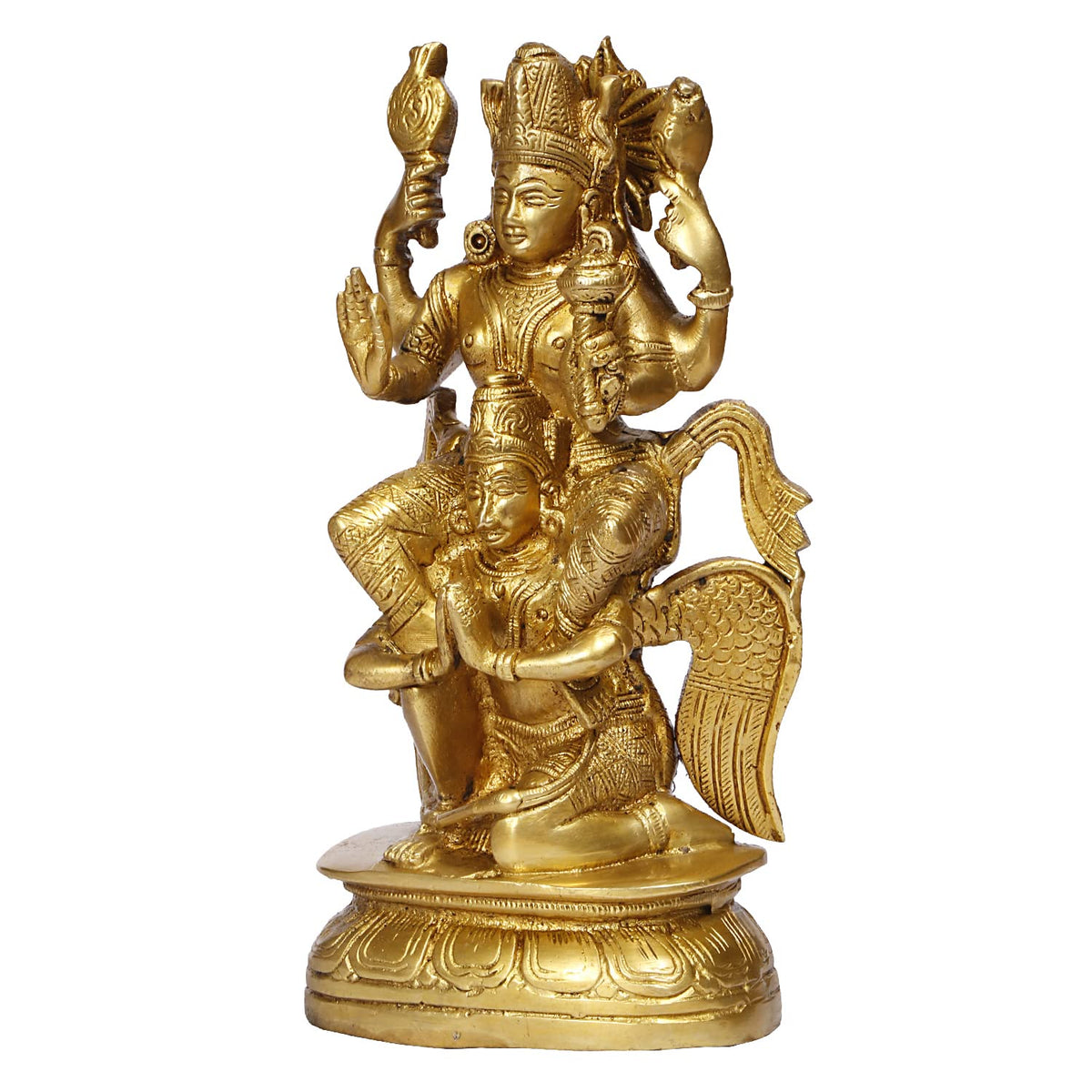 ARTVARKO Brass Lakshmi Vishnu Riding On Garuda Luxmi Narayan Sculpture Decorative Idols Statue for Home Décor Mandir Pooja Temple Gift 8 Inch.