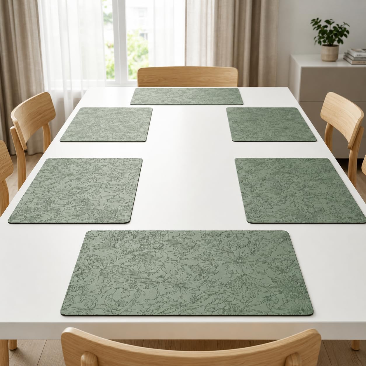 Yelona Premium Faux Leather Placemat Set of 6 | Printed Floral Design, Waterproof & Heat Resistant Table Mat | Non-Slip, Washable for Dining, Kitchen & Home Decor (Green, 43 x 30 cm) Kafalo