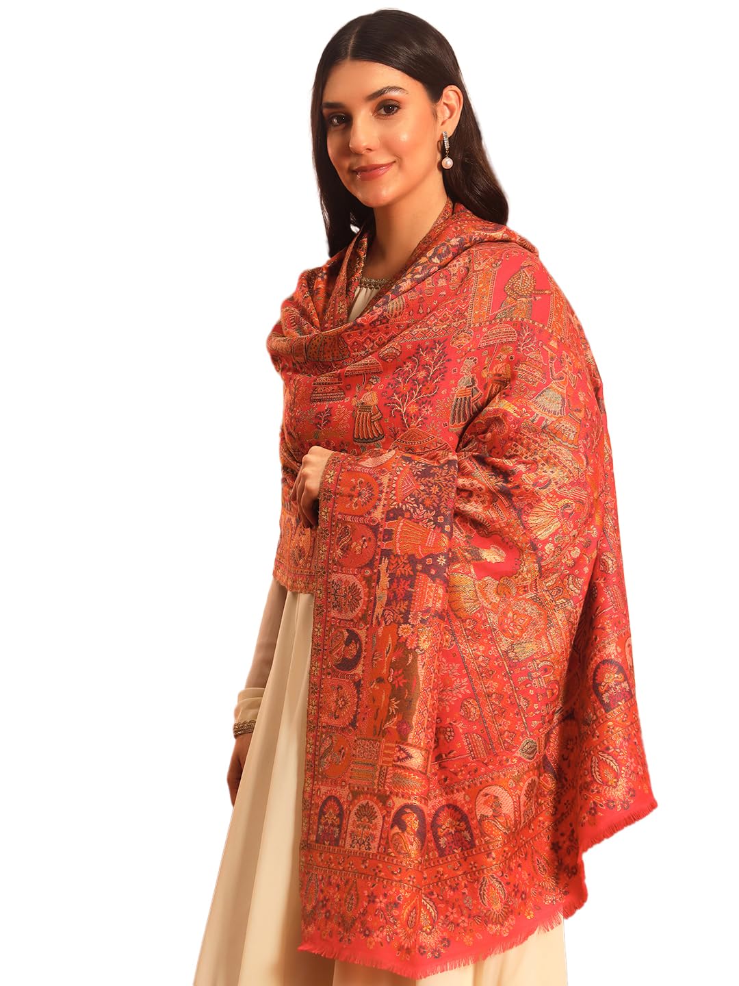 Pashmoda Women Zewar Fine Wool Kaani Shawl, Authentic Kashmiri Luxury Pashmina Style Shawl, Stole, Medium Gents Lohi, Size (40x80 Inches, Pink Color) MZSS05