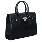 RICHSIGN LEATHER ACCESSORIES Full-Grain Natural Cro Leather Top-Handle satchel Tote Handbags & Shoulder Sling Bags For Women Office Branded Stylish Latest Size- L-12 X H-10 x W- 5 Inch (BLACK)