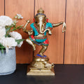 ARTVARKO Dancing Ganesh Idol Brass Multicolor Statue Murti Blessing Ganesha Vinayak Ganpati Sitting Sculpture Bhagwan Home Entrance Décor Temple Puja Gift Height 8.5 Inch