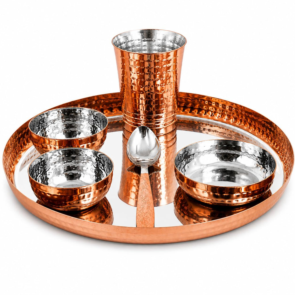 Limetro Steel Dinner Set (Tree) (3, Copper Coated, Set of 6- Serves 1)