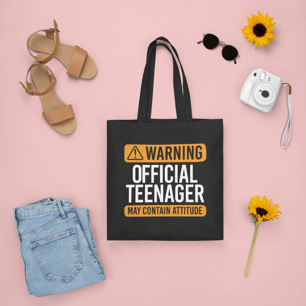 HotScamp 13th Birthday Bag Warning Official Teenager May Contain Attitude - Cotton Tote Bag for Women, Funny Gift for Moody Teen Girls, Friends, and Teenagers Turning 13 - Shopping Shoulder Bag, Kiwi