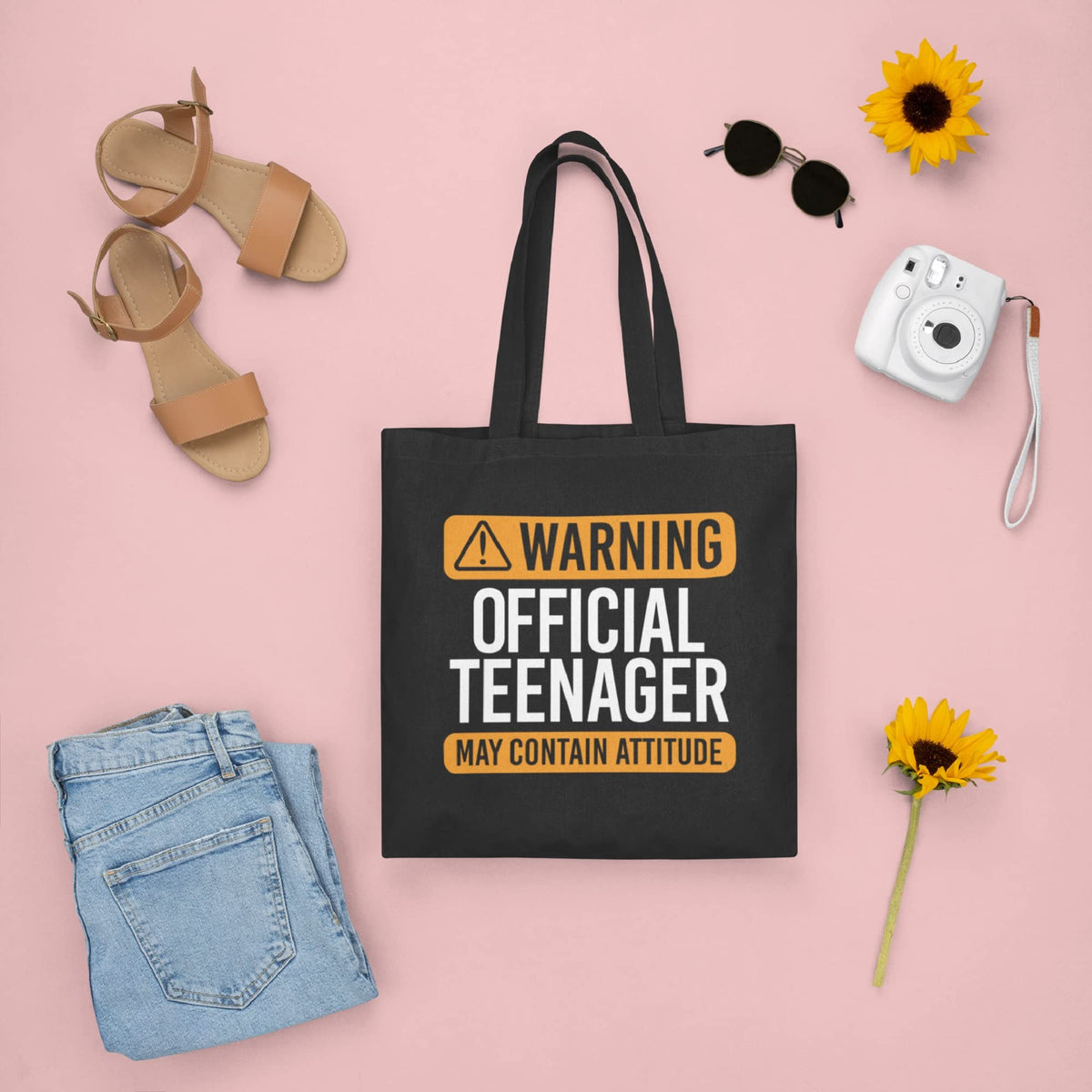 HotScamp 13th Birthday Bag Warning Official Teenager May Contain Attitude - Cotton Tote Bag for Women, Funny Gift for Moody Teen Girls, Friends, and Teenagers Turning 13 - Shopping Shoulder Bag, Kiwi