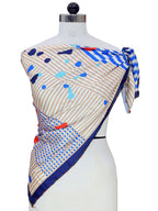 leeza store Women's Silk Scarf For Women, Blue & Beige Abstract Geometric & Stripe Mix Digital Print, 40 X 40, Elegant Lightweight Fashion Stole