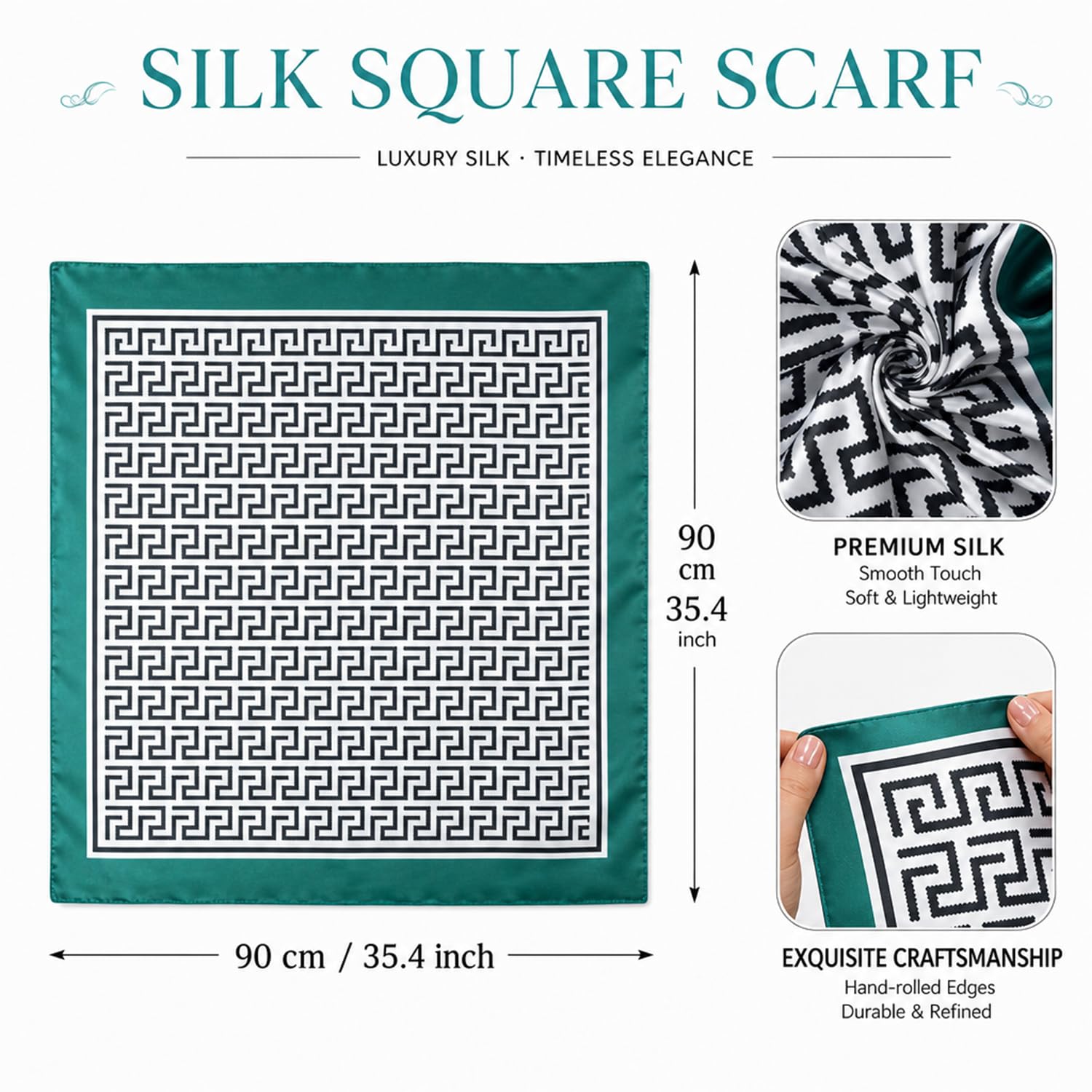 Ahamo Silky Satin Scarf for Women 90 x 90 cm Lightweight Neck Hair Scarf Fashion Square Head Scarf Stylish Neckerchief for Suit Blazers Shirts Handbag Decoration Travel and Daily Wear