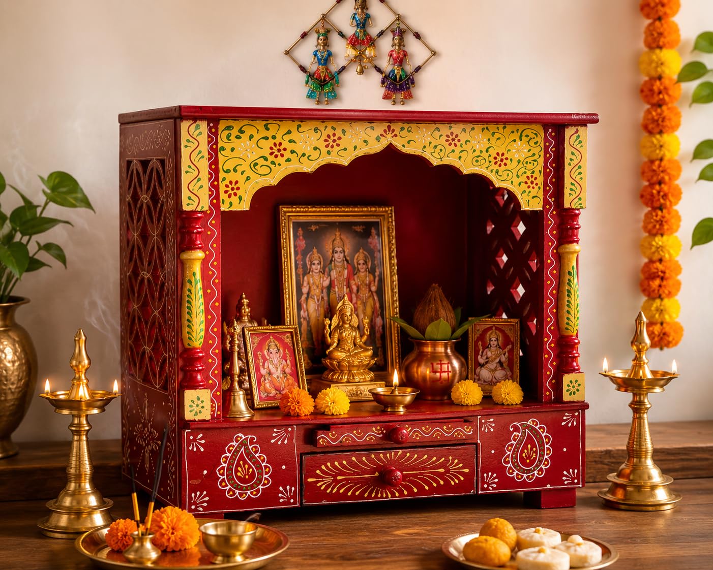 Kamdhenu Art and Craft Wooden Temple/Home Temple/Pooja Mandir/Pooja Mandap/Temple